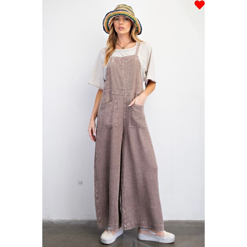 Easel Plus Size-Washed Cotton Jumpsuit/Overall - 1X-3X - Picture 1 of 3